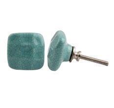 Sea Green Square Crackle Ceramic Drawer Knob